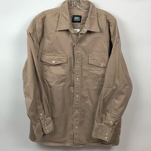 Key Apparel Shirt Pearl Snap Khaki Brown Long Sleeve Heavyweight Work Mens XL